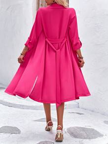 Solid Belted Open Front Belted Kimono - Hot Pink - View 2