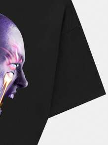 ROMWE MEN Street Life 男士字母人物圖案T恤 - 黑色 - 查看 4