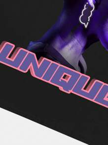 ROMWE MEN Street Life 男士字母人物圖案T恤 - 黑色 - 查看 5