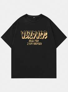 ROMWE MEN Guys Letter & Cartoon Graphic Tee - Black - View 2