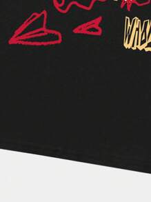 ROMWE MEN Guys Letter & Cartoon Graphic Tee - Black - View 3