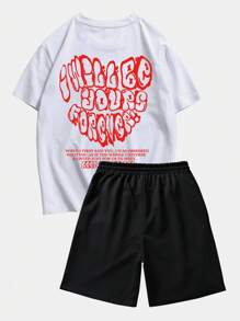 ROMWE MEN Street Life Bộ hai mảnh Nam Dây kéo Túi Thắt nơ trước Slogan Giải trí - Đen và trắng - Xem 1