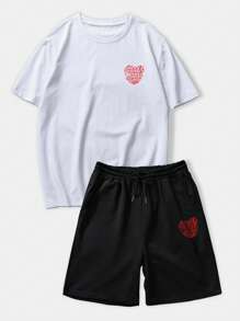 ROMWE MEN Street Life Bộ hai mảnh Nam Dây kéo Túi Thắt nơ trước Slogan Giải trí - Đen và trắng - Xem 2