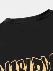 ROMWE MEN Guys Letter & Cartoon Graphic Tee - Black - View 5