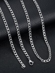 1入組簡約男士鏈條項鍊不銹鋼嘻哈風格項鍊打造時尚外觀時尚朋克珠寶禮物 - 銀色 - 查看 2