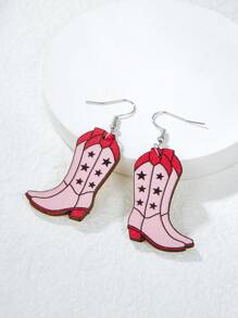 1對時尚木頭西部牛仔風格靴子印花耳墜適合女士 - 粉色 - 查看 1