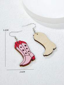 1對時尚木頭西部牛仔風格靴子印花耳墜適合女士 - 粉色 - 查看 4