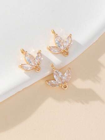 3入組微鑲方晶鋯石樹葉形狀DIY首飾吊墜