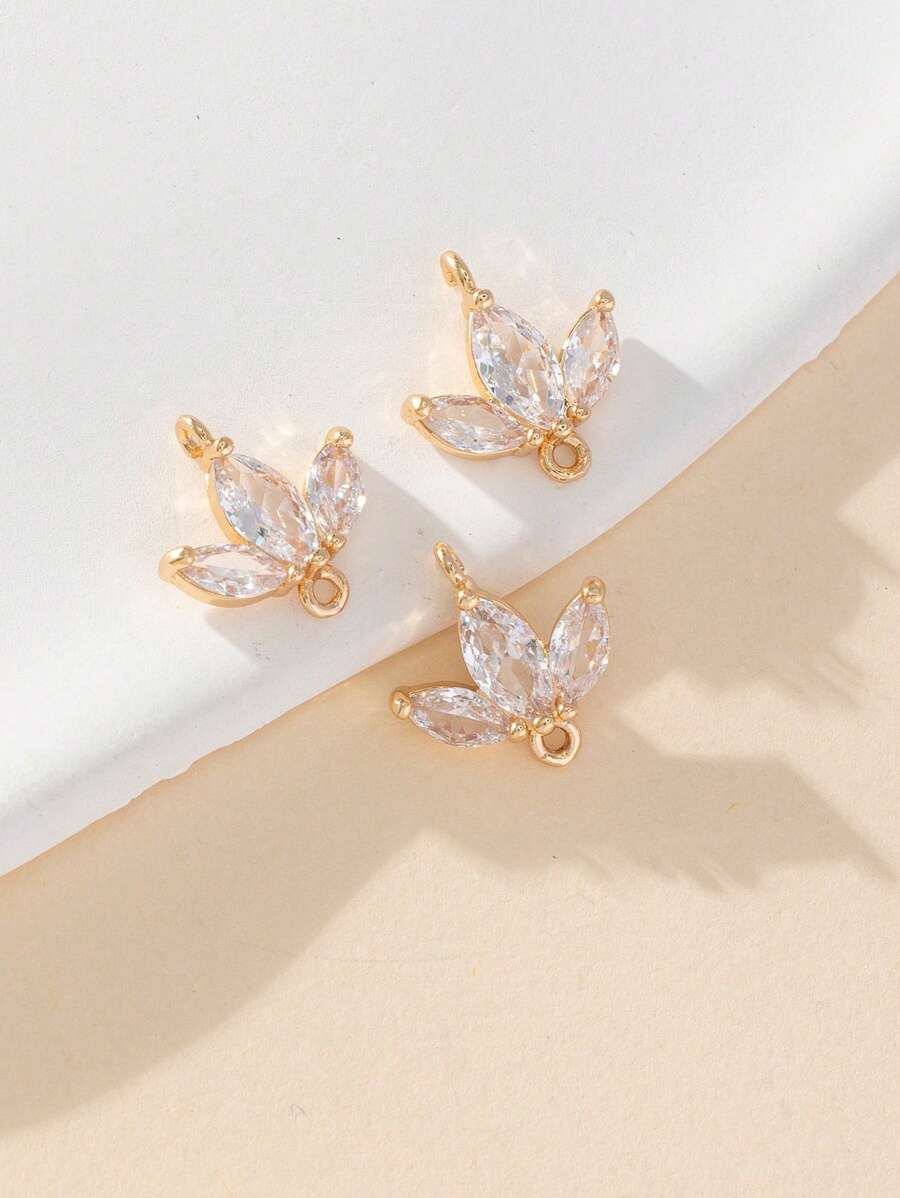 3pcs Micro-Inlaid Cubic Zirconia Leaf Shaped Diy Jewelry Pendant