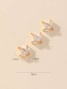 3pcs Micro-Inlaid Cubic Zirconia Leaf Shaped Diy Jewelry Pendant