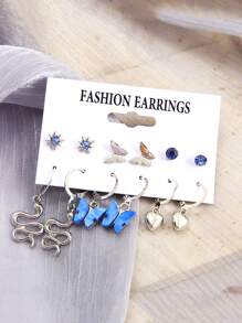 11對/套女士時尚心和蛇和蝴蝶和太陽亞克力水鑽耳釘和耳墜套裝適合派對