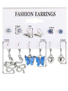 11對/套女士時尚心和蛇和蝴蝶和太陽亞克力水鑽耳釘和耳墜套裝適合派對