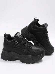 Thick Sole Casual Platform Sneakers For Women, Fashion Versatile Wedge Heel Sports Shoes