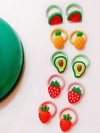 10入組隨機色水果裝飾寵物髮帶