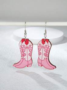 1 Cặp Bằng Gỗ Thời Trang Cao Bồi Miền Tây Phong Cách Giày Hình Bông Tai Giọt Dành Cho Nữ - Hồng - Xem 2