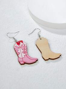 1 Cặp Bằng Gỗ Thời Trang Cao Bồi Miền Tây Phong Cách Giày Hình Bông Tai Giọt Dành Cho Nữ - Hồng - Xem 3