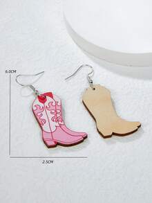 1 Cặp Bằng Gỗ Thời Trang Cao Bồi Miền Tây Phong Cách Giày Hình Bông Tai Giọt Dành Cho Nữ - Hồng - Xem 4