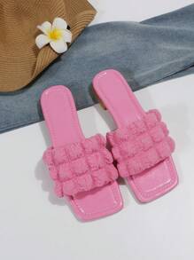 Xăng đan trượt thời trang cho nữ, Xăng đan đế bằng quai đơn có chi tiết xếp nếp - Hồng - Xem 2