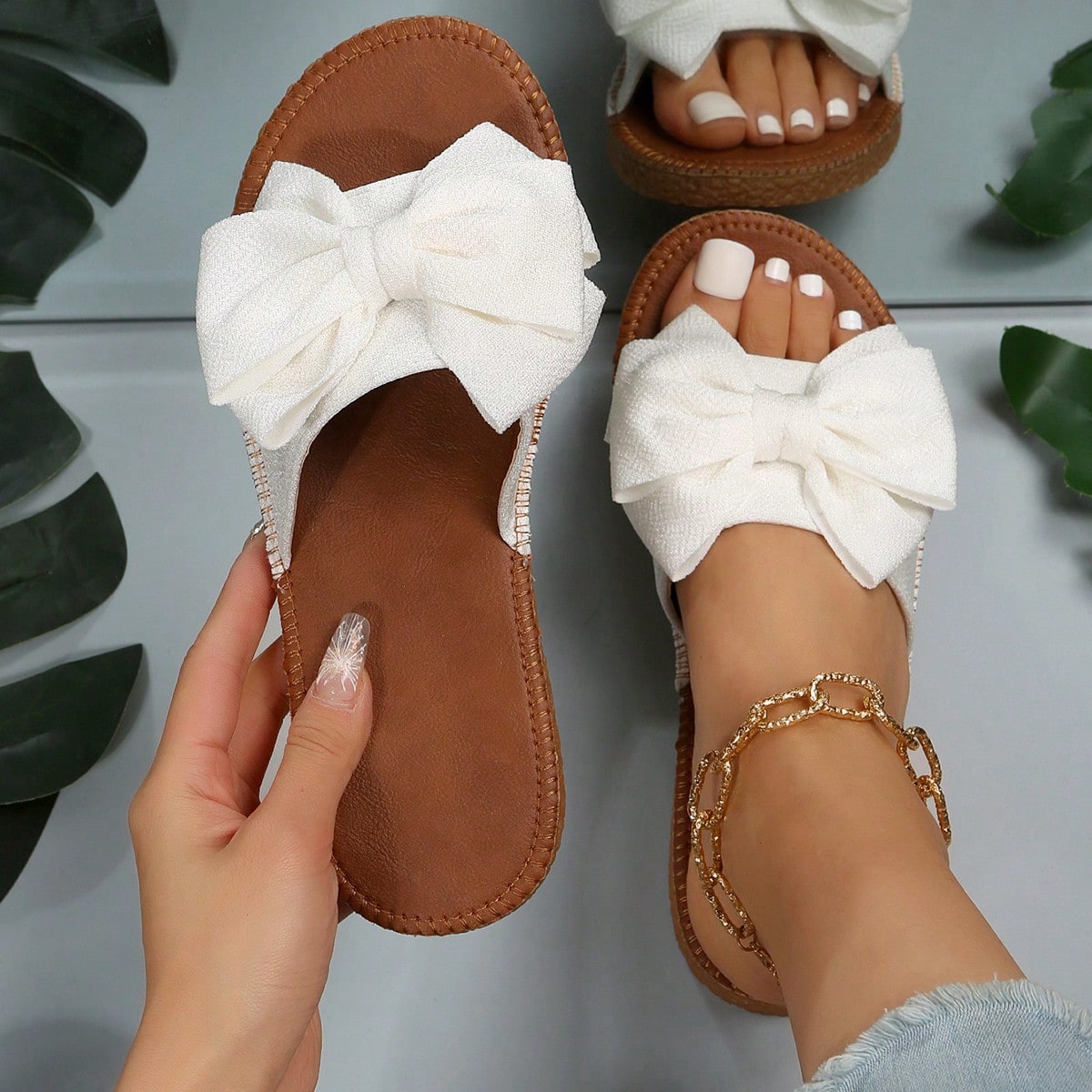 Sandalias tipo chanclas con lazo, puntera redonda, convertibles para uso exterior, tipo slip-on, sandalias de playa convertibles de moda para mujer, a
