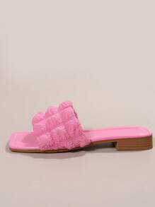 Xăng đan trượt thời trang cho nữ, Xăng đan đế bằng quai đơn có chi tiết xếp nếp - Hồng - Xem 4