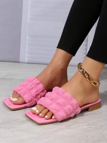 Xăng đan trượt thời trang cho nữ, Xăng đan đế bằng quai đơn có chi tiết xếp nếp - Hồng - Xem 5