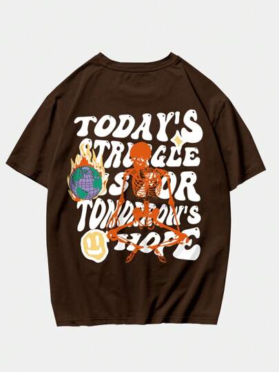 Street Life Men Skeleton Slogan Graphic Tee For Halloween, School