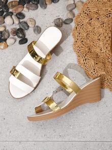 魅力四射坡跟涼鞋適用於金屬質感剪裁設計坡跟涼鞋 - 白色 - 查看 5