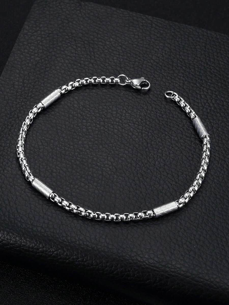 1 Thép Không Gỉ Chuỗi Liên Kết Vòng Tay Với Thiết Kế Phong Cách Tối Giản Cho Vẻ Ngoài Phong Cách Thời Trang Punk Phổ Biến Món Quà Trang Sức - Bạc - Xem 1