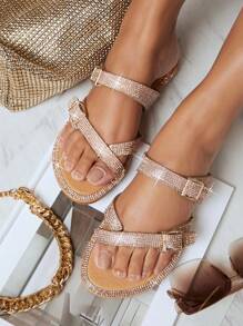 Dép bệt Nữ Khóa Pha lê kim cương màu trơn Hấp dẫn - Hoa hồng vàng - Xem 1