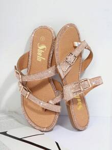 Dép bệt Nữ Khóa Pha lê kim cương màu trơn Hấp dẫn - Hoa hồng vàng - Xem 2