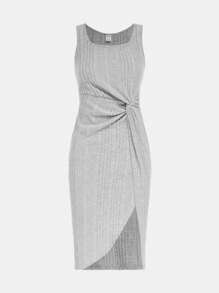SHEIN Teen Girls Twist Front Wrap Hem Tank Dress - Light Grey - View 1