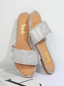 SHUZIA 圓頭水鑽平底涼鞋