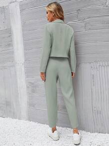 Chiquease Ladies" Mint Green Short Blazer And Front Pleated Trouser Suit With Pockets