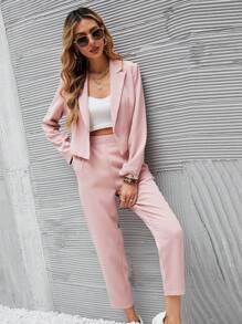 Chiquease Ladies" Pink Short Blazer Jacket And Pleated Front Pocket Straight Leg Pants Suit Fall Cloth For Women