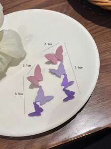 1雙派對不對稱拼色蝴蝶形狀耳墜約會禮物 - 彩色 - 查看 3