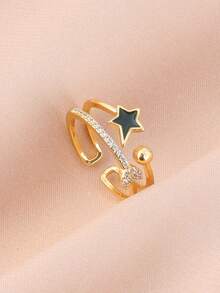 水鑽星星裝飾開口戒指 - 彩色 - 查看 1