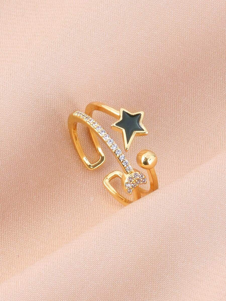 水鑽星星裝飾開口戒指 - 彩色 - 查看 1