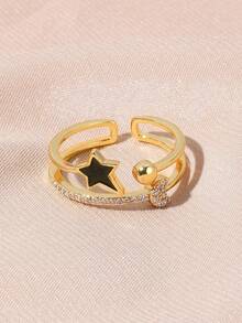 水鑽星星裝飾開口戒指 - 彩色 - 查看 2