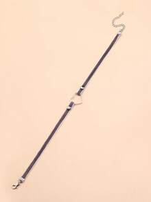 1pc Fashionable Velvet Gothic Heart Choker Necklace With Rivet Detail - Grey - View 4