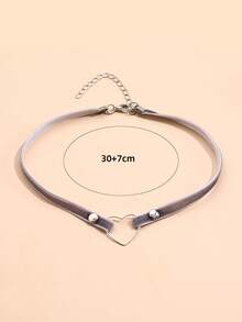 1pc Fashionable Velvet Gothic Heart Choker Necklace With Rivet Detail - Grey - View 5