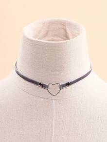 1pc Fashionable Velvet Gothic Heart Choker Necklace With Rivet Detail - Grey - View 6