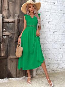 SHEIN VCAY Guipure Lace Panel A-line Dress - Green - View 6