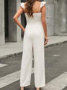 DOKOTOO Ruffle Trim Wide Leg Jumpsuit - Apricot - View 2