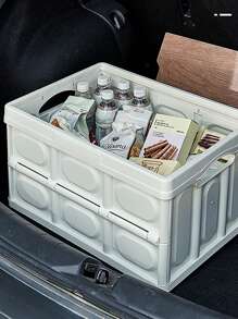 1pc Foldable Collapsible Car Trunk Organizer With Lid - Beige - View 1