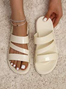 luofu Women's New Rhombus Pattern Slippers, Outdoor Casual Beach Shoes, EVA Slippers, Indoor Non-Slip Flat Sandals - Apricot - View 2