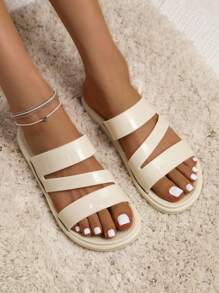 luofu Women's New Rhombus Pattern Slippers, Outdoor Casual Beach Shoes, EVA Slippers, Indoor Non-Slip Flat Sandals - Apricot - View 4