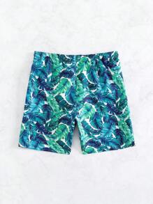 Manfinity Swimmode Men Tropical Print Drawstring Waist Swim Trunks - Multicolor - View 2