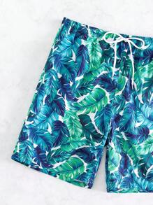 Manfinity Swimmode Men Tropical Print Drawstring Waist Swim Trunks - Multicolor - View 5
