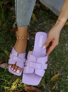 Dép Xăng Đan Thời Trang Cho Nữ, Xăng Đan Đế Bằng Thiết Kế Cut Out - Màu Lilac Tím - Xem 1