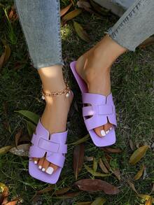 Dép Xăng Đan Thời Trang Cho Nữ, Xăng Đan Đế Bằng Thiết Kế Cut Out - Màu Lilac Tím - Xem 5